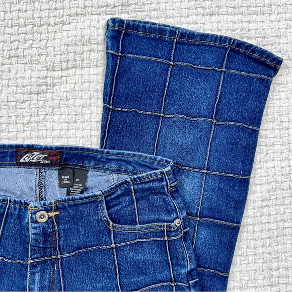Y2K 90s Grid Patchwork Low Rise Jeans - Picture 5 of 7